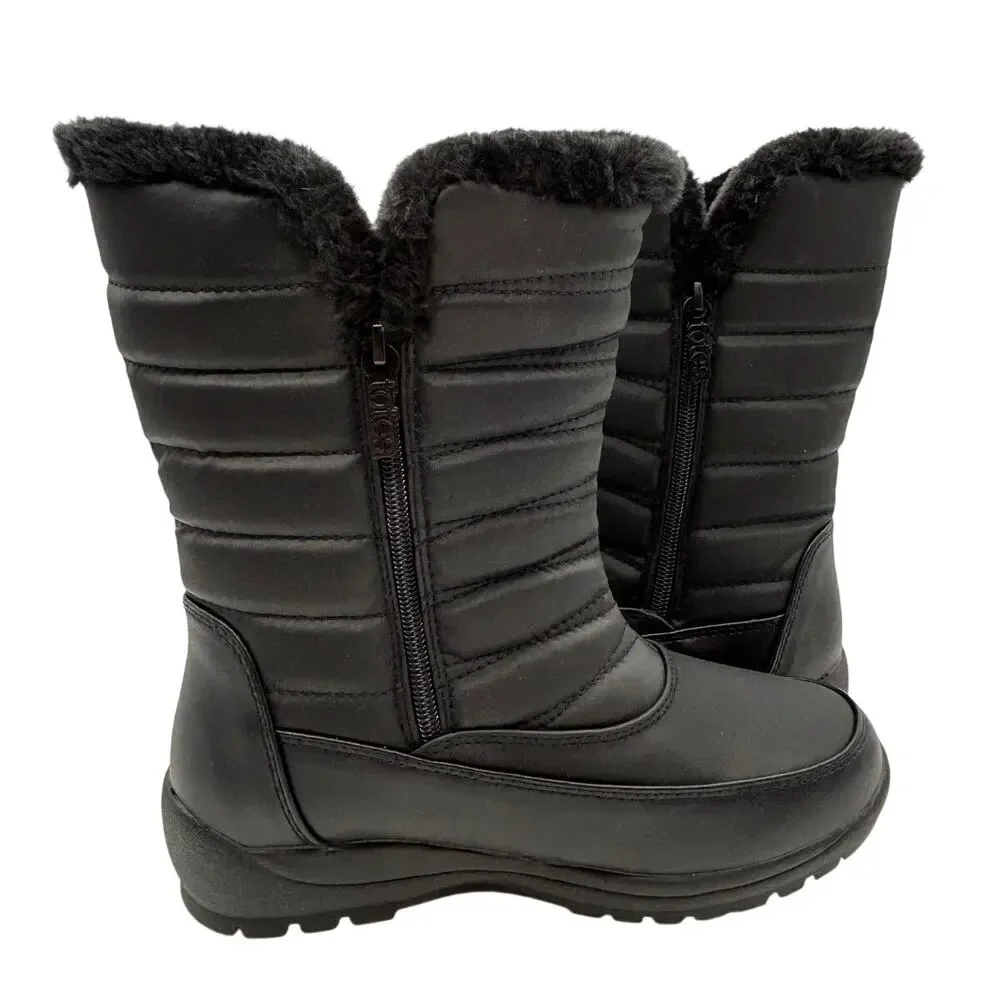 New Totes Jennifer Black Waterproof Winter Snow Boots Women's Size 6W Faux Fur
